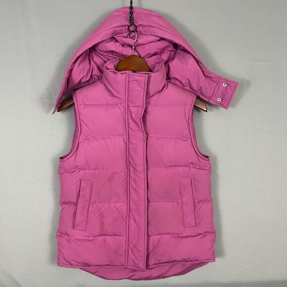 Theory Womens Down Puffer Vest Jacket Size "P" Bubble Gum Pink Hooded STAINED - Picture 1 of 9